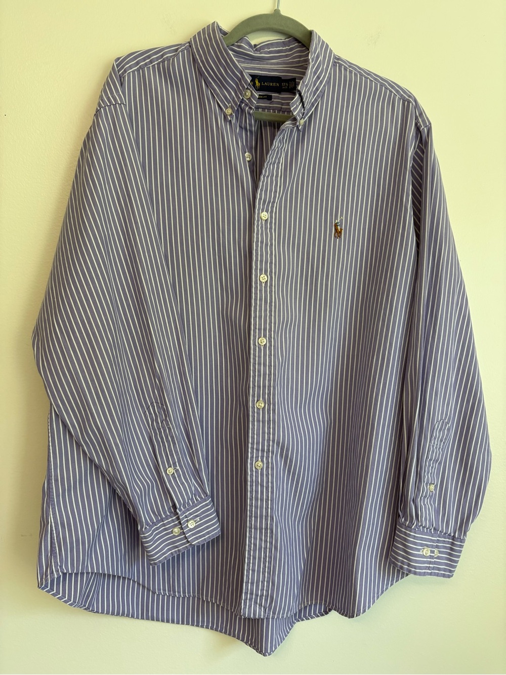 Ralph Lauren Cotton Classic Striped Button-Down Shirt - Purple/White Sz 17 1/2 - Picture 1 of 7